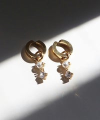 パールキュービックワンタッチサージカルステンレスイヤリング