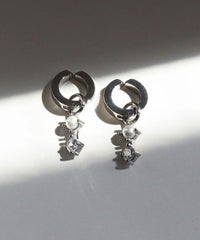 パールキュービックワンタッチサージカルステンレスイヤリング