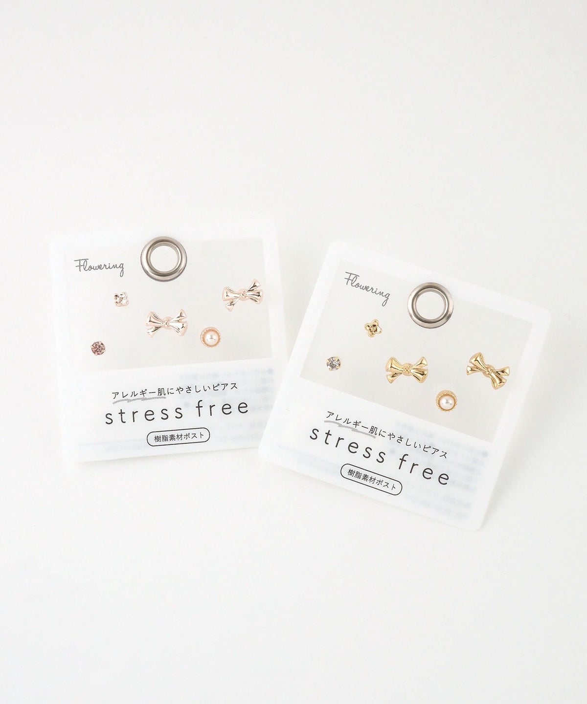 メタルリボンパール樹脂ポストセットピアス