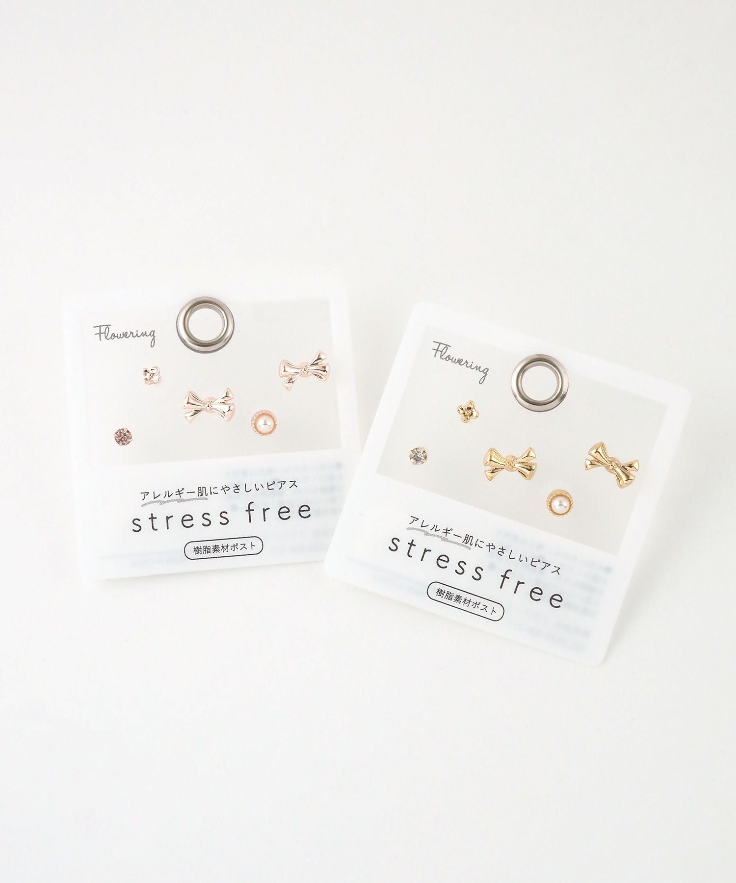 メタルリボンパール樹脂ポストセットピアス