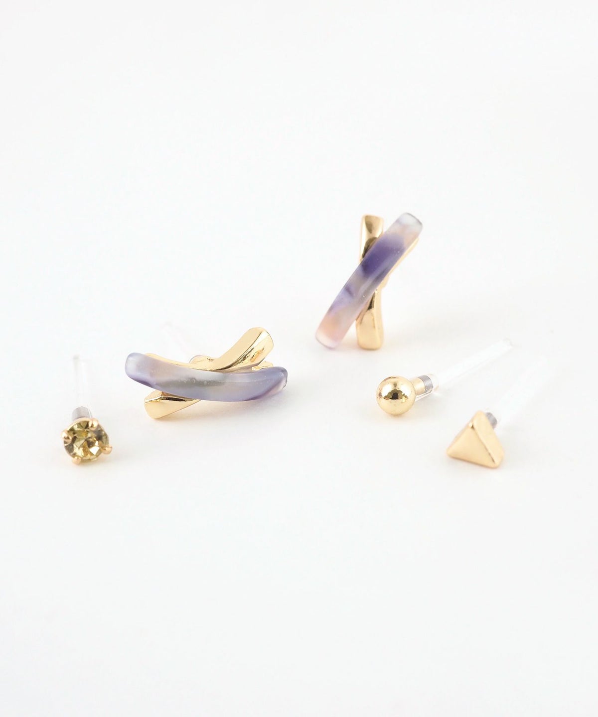 マーブルラインクロス樹脂ポストセットピアス