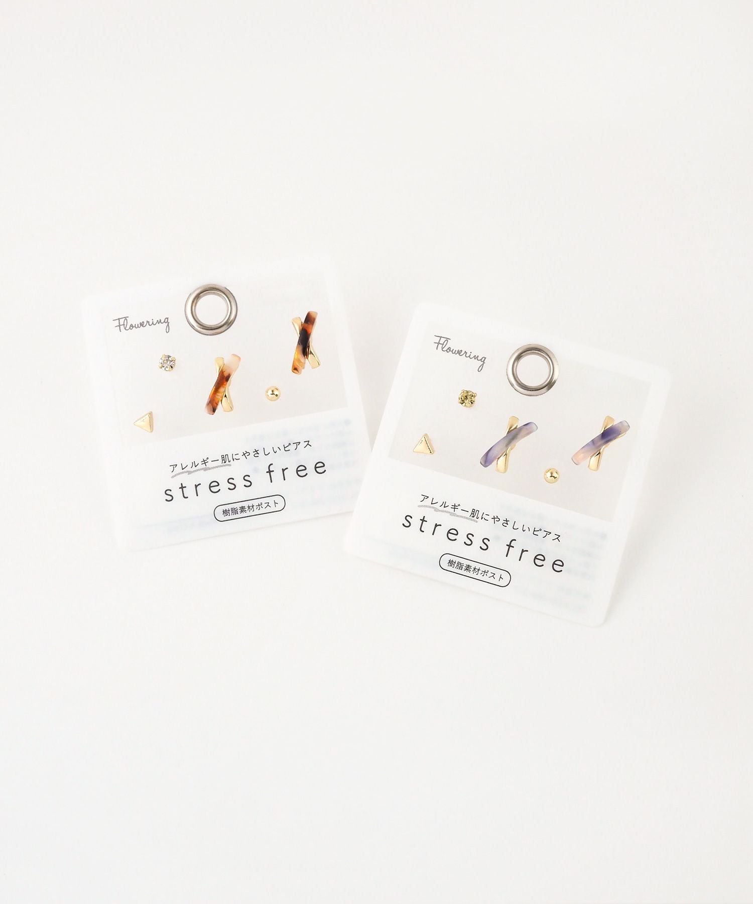 マーブルラインクロス樹脂ポストセットピアス