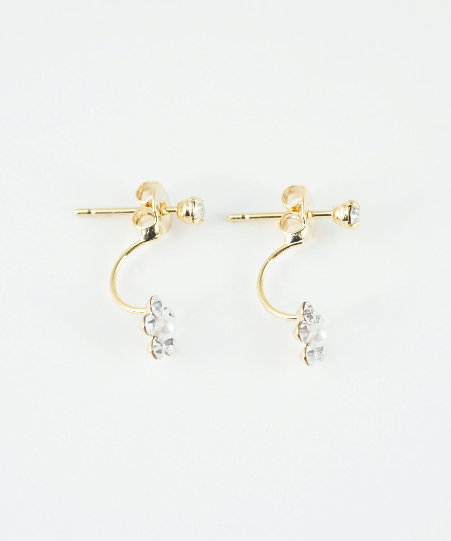 フラワーラインストーンバックキャッチピアス