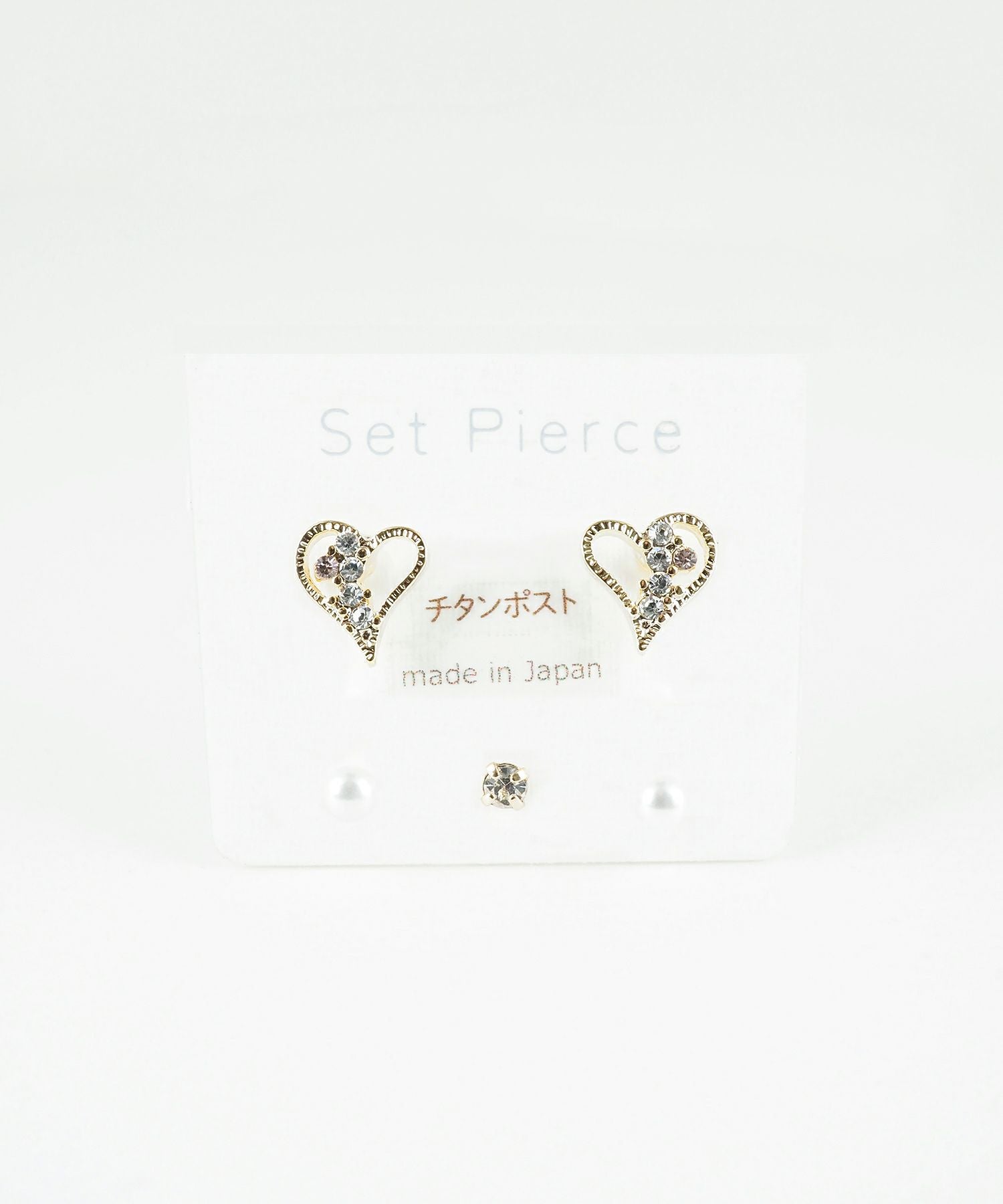 ハートビジューセットチタンポストピアス
