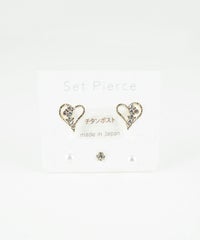 ハートビジューセットチタンポストピアス