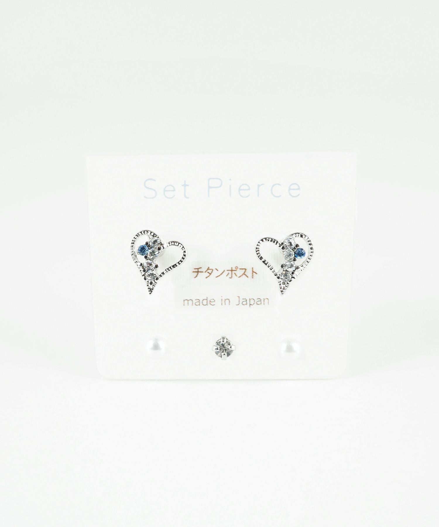 ハートビジューセットチタンポストピアス