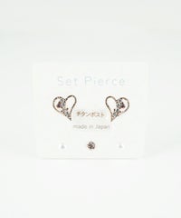 ハートビジューセットチタンポストピアス