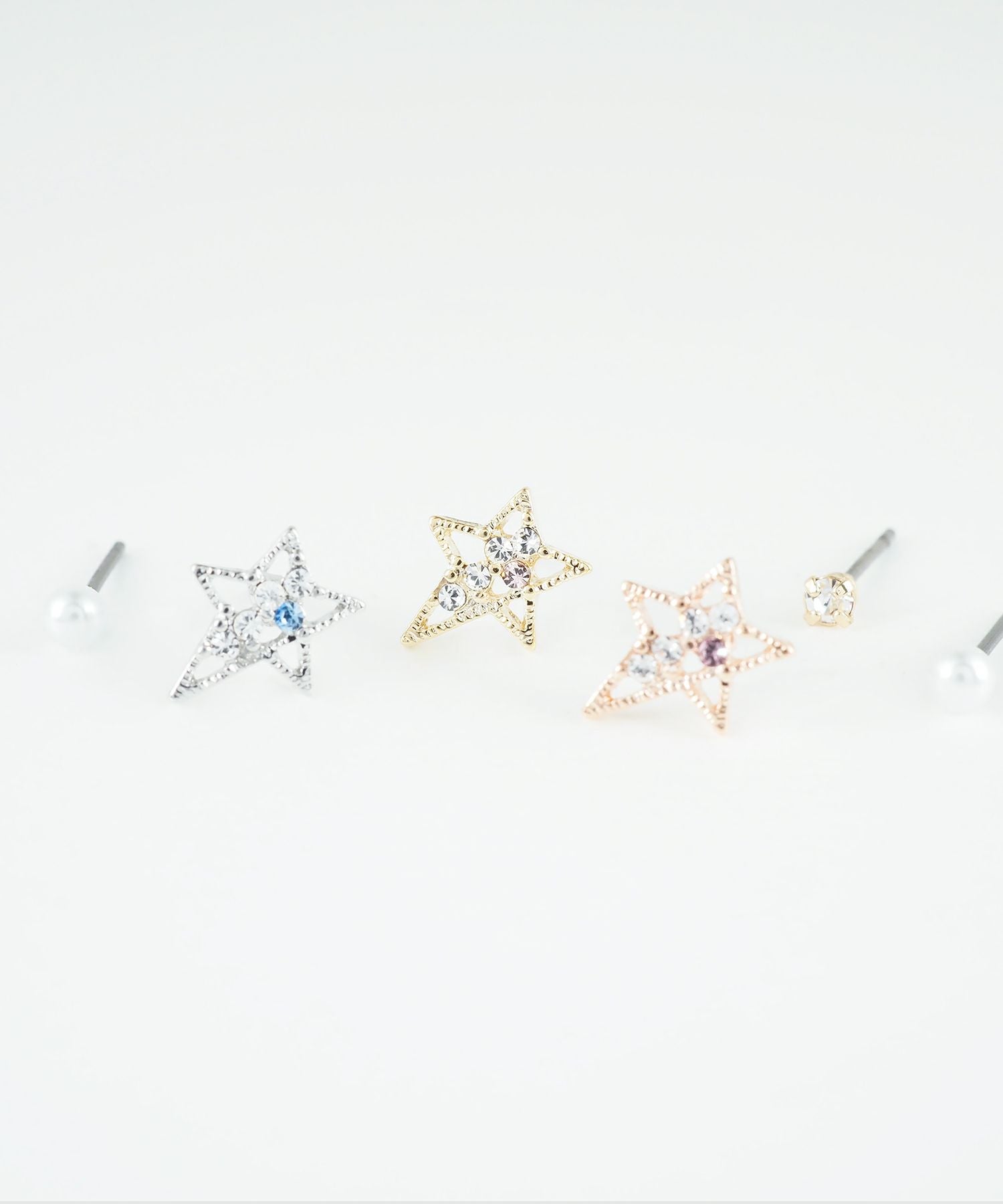 スタービジューセットチタンポストピアス