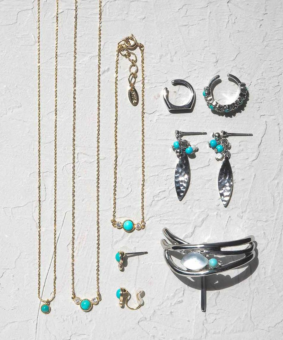 ターコイズリーフセットチタンポストピアス