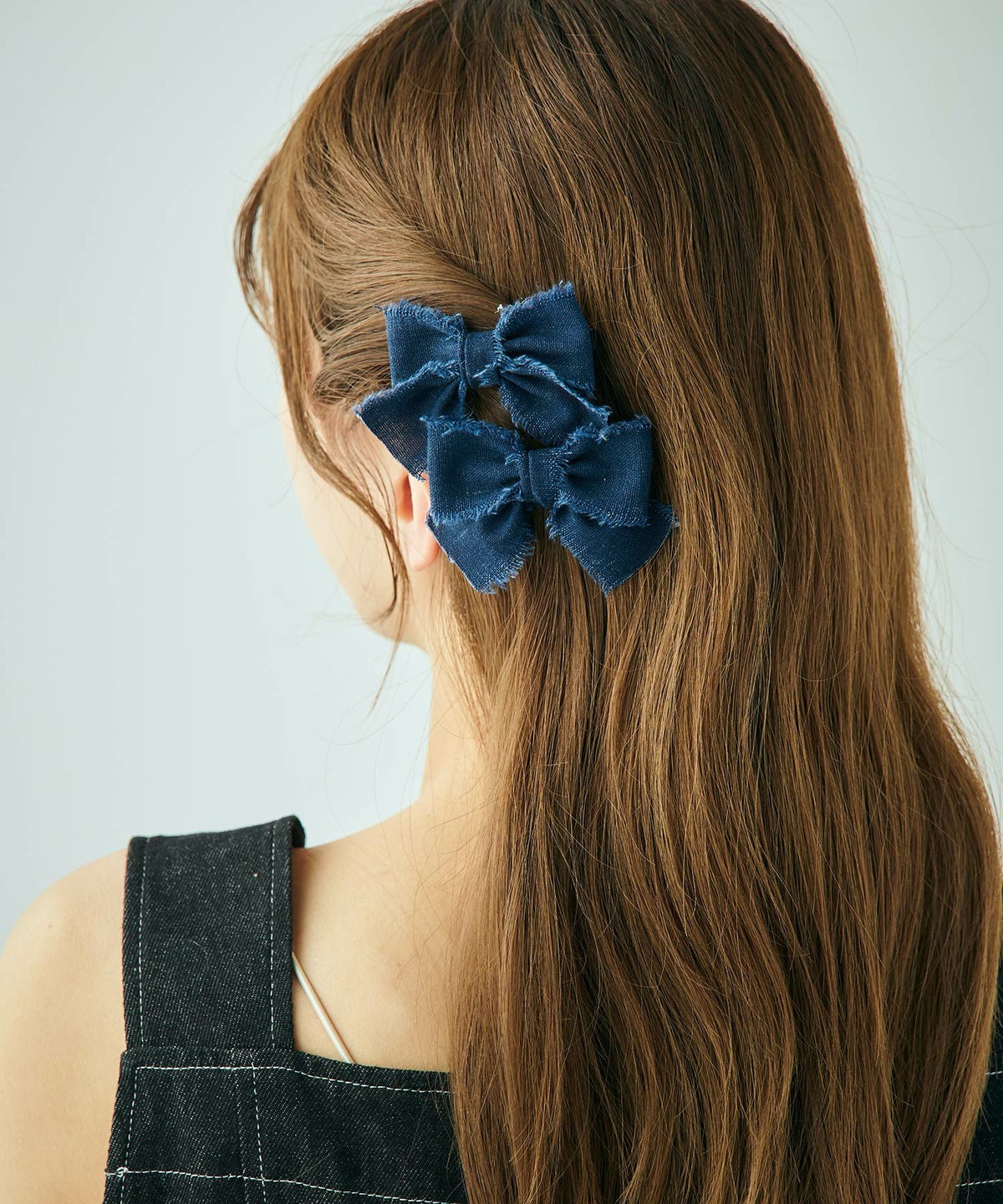 フリンジデニムリボン2Pセットヘアクリップ