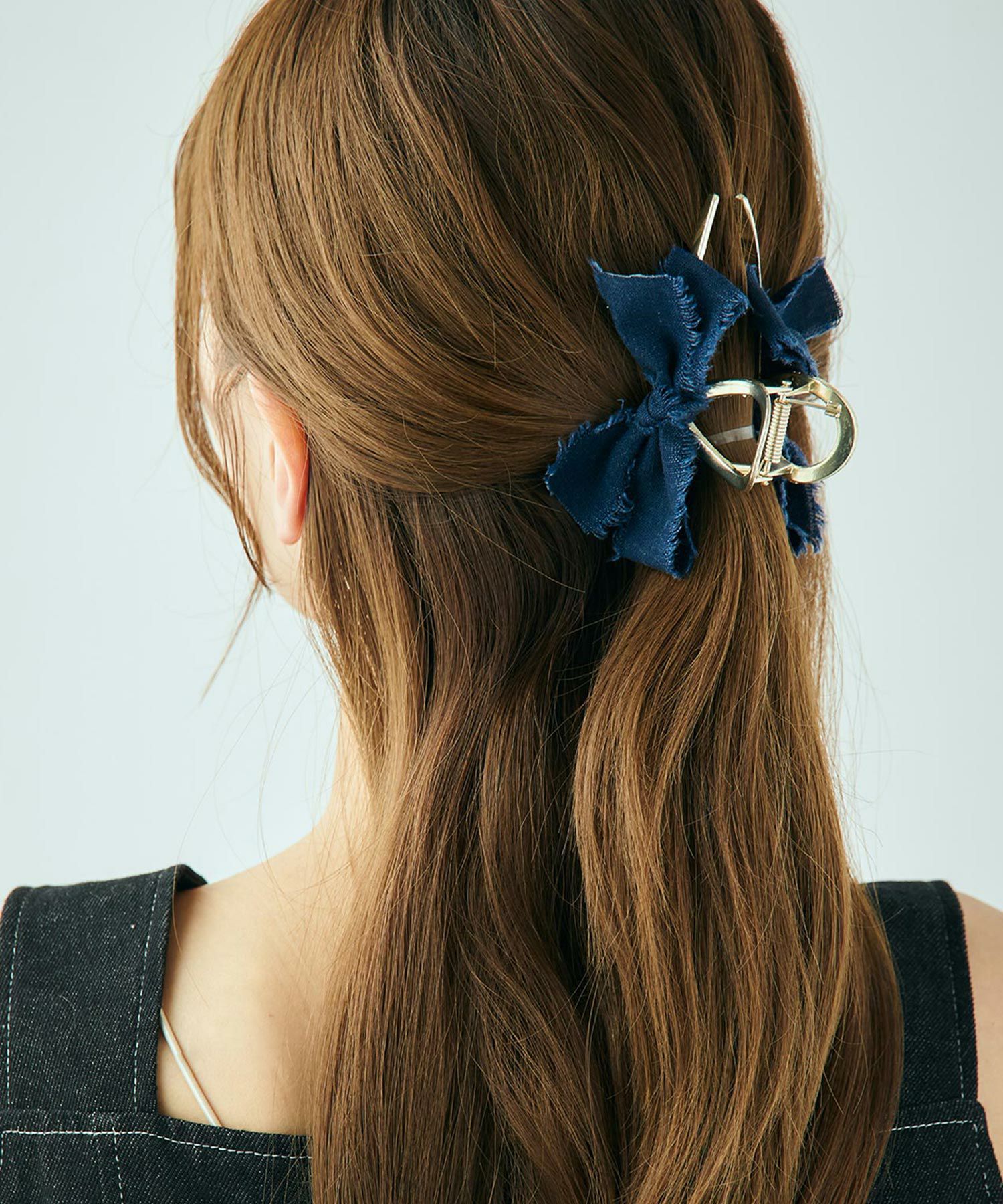 フリンジデニムリボンバンスクリップ