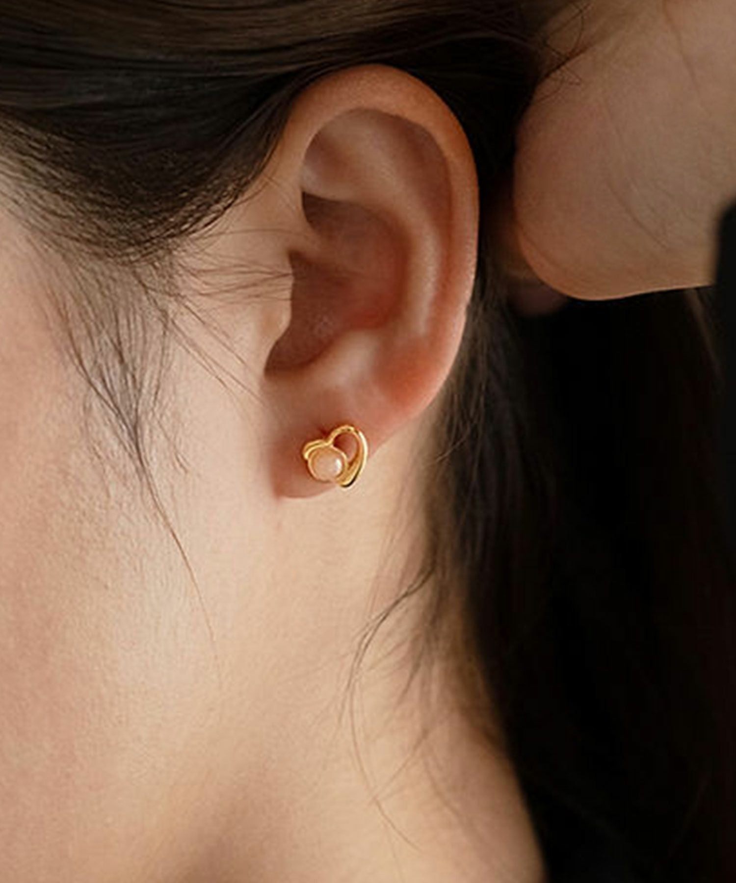 ナチュラルストーンハートドロップサージカルステンレスピアス