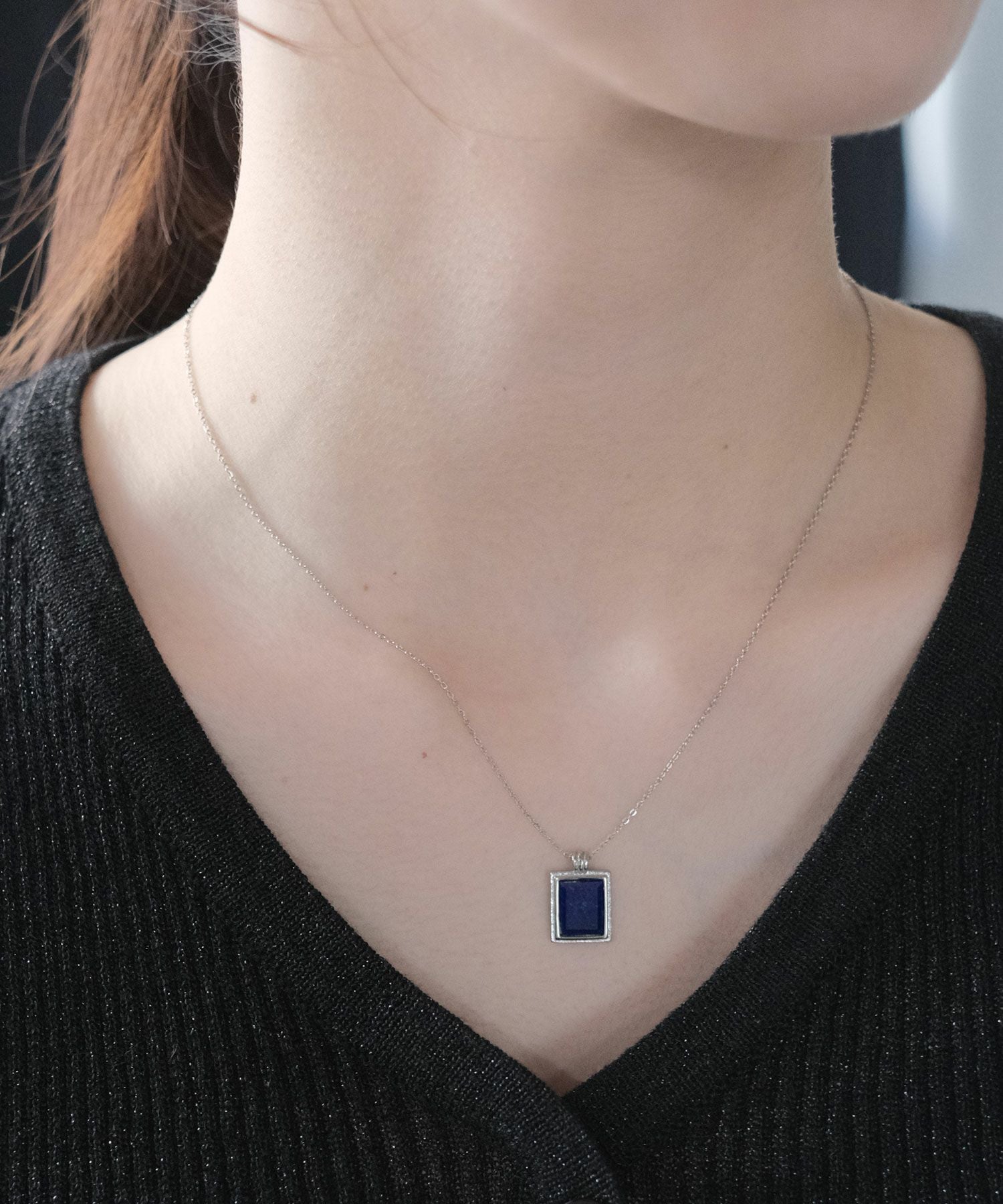 スクエアカラーストーンステンレスネックレス【Zoule】