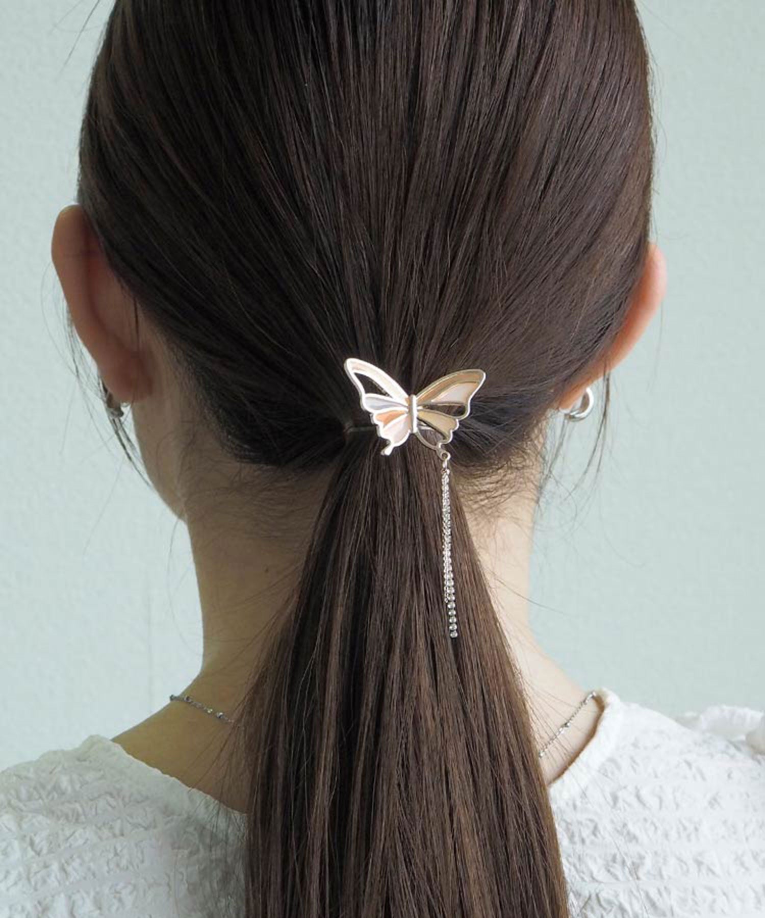 バタフライラインストーンチェーンポニーフック