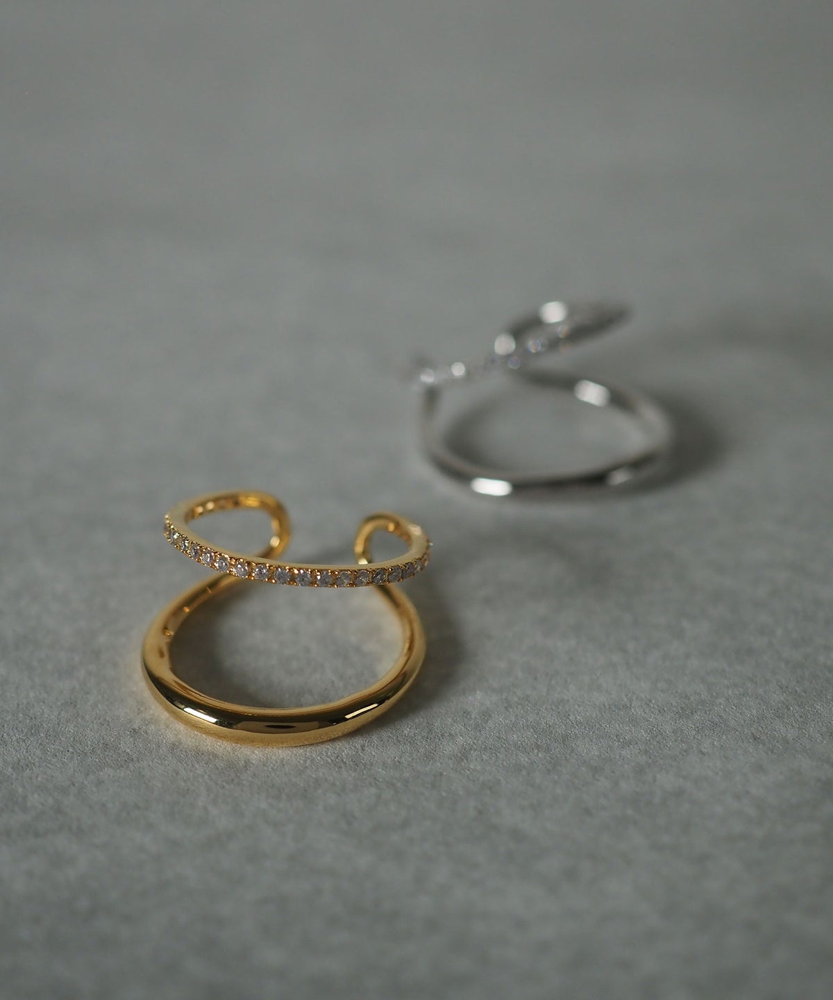 CZダブルラインリング【over size ring collection】