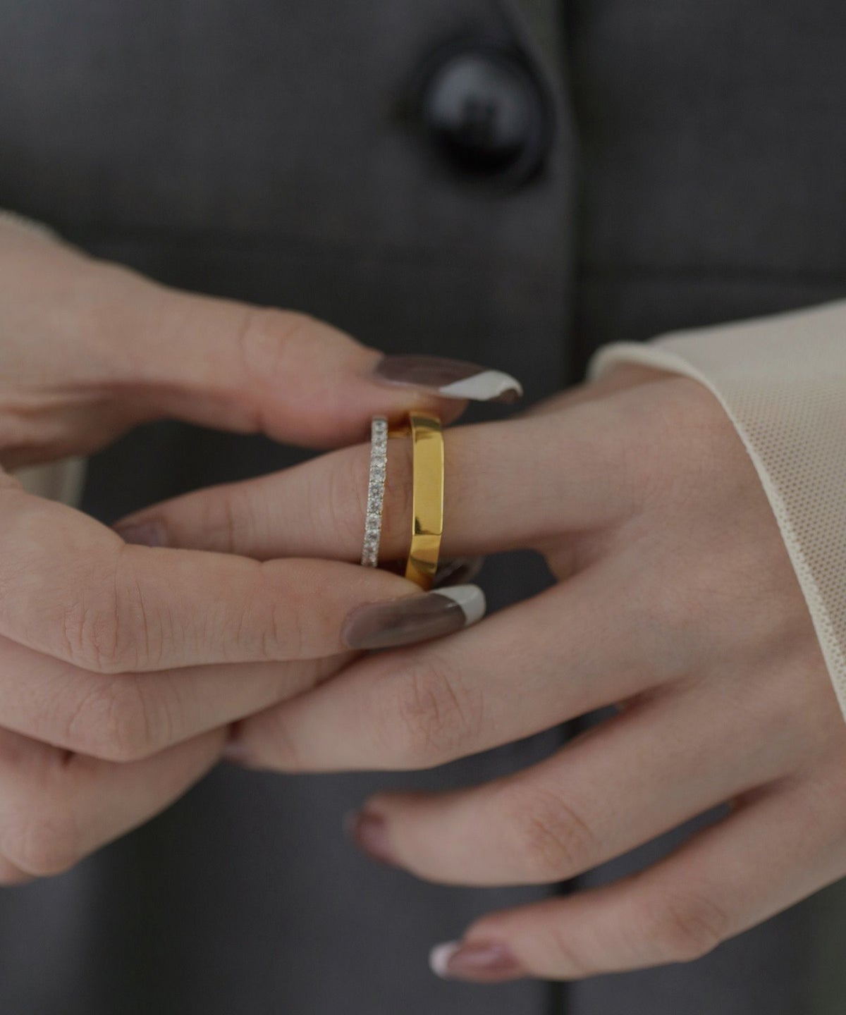 CZ×プレートダブルラインリング【over size ring collection】