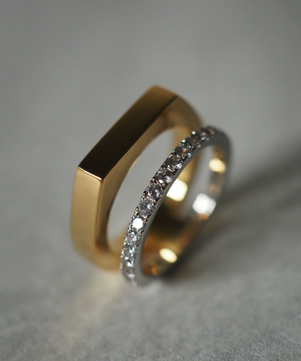 CZ×プレートダブルラインリング【over size ring collection】