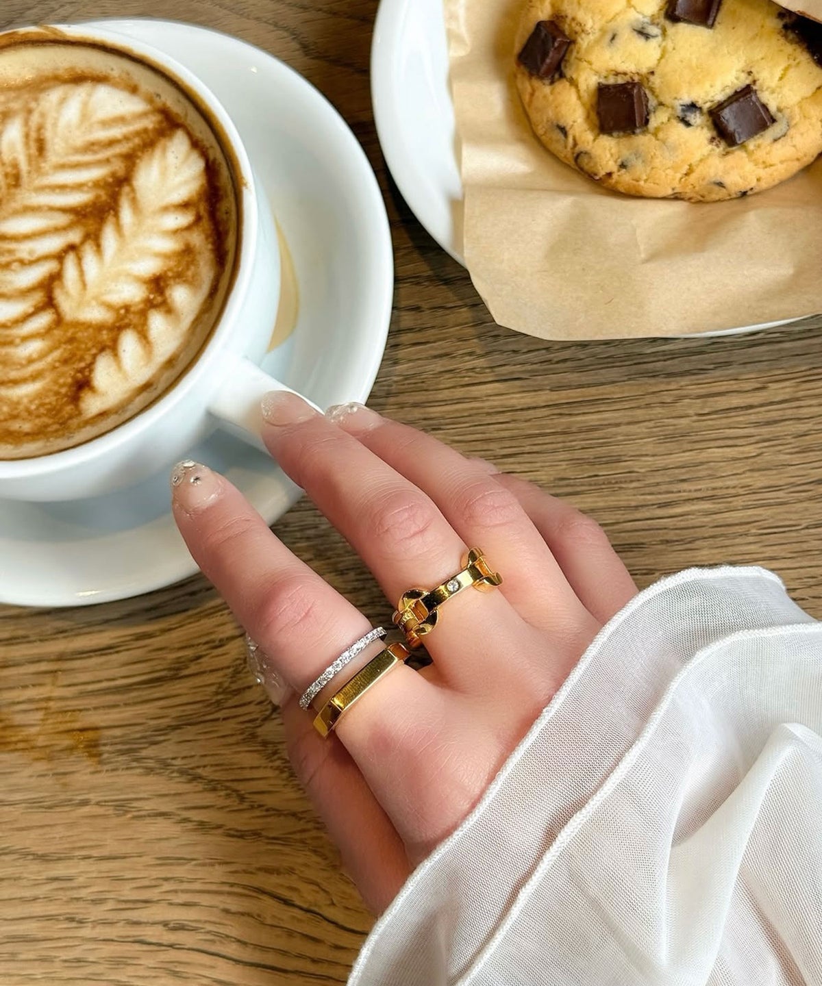 CZ×プレートダブルラインリング【over size ring collection】