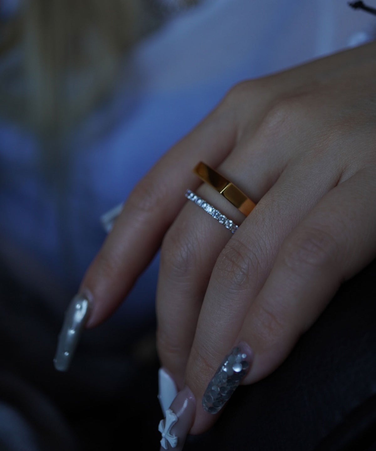 CZ×プレートダブルラインリング【over size ring collection】