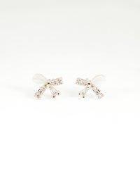 アシンメトリーリボンキャッツアイチタンポストピアス