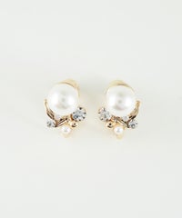 ワンポイントパールビジューイヤリング