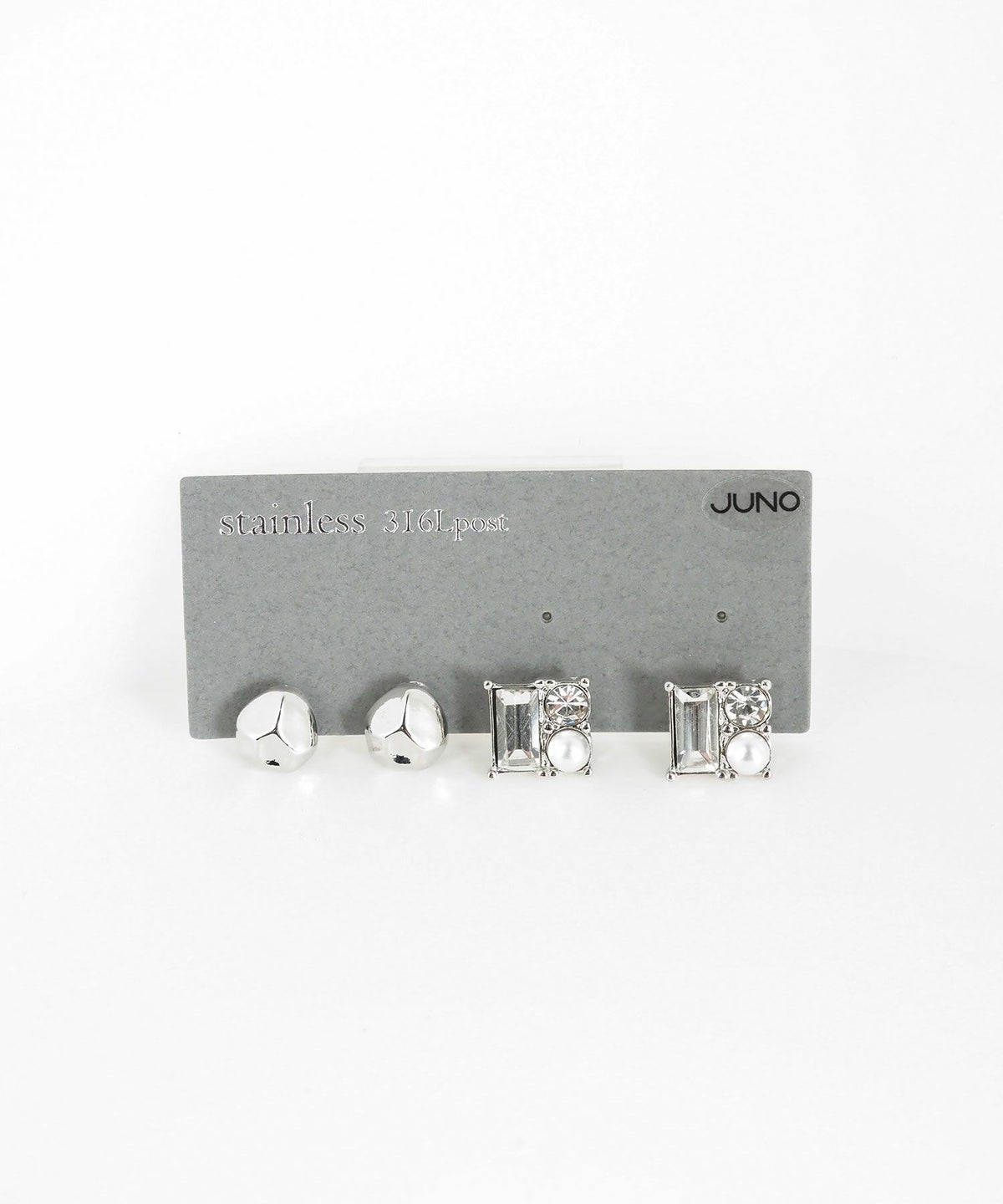 スクエアパールストーンセットサージカルステンレスポストピアス