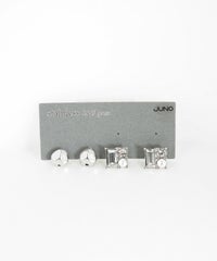 スクエアパールストーンセットサージカルステンレスポストピアス