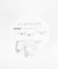 ラインストーンフープセットステンレスピアス