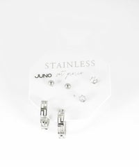 ジオメトリックフープセットステンレスピアス