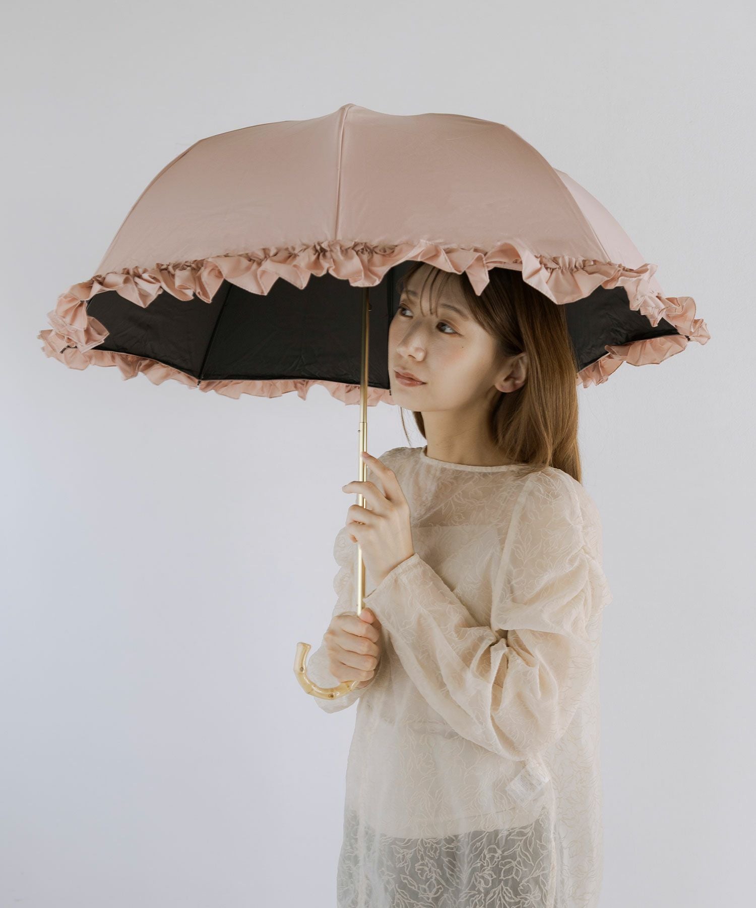 完全遮光100まるい2段折りたたみ晴雨兼用日傘フリル | 【公式】MUK