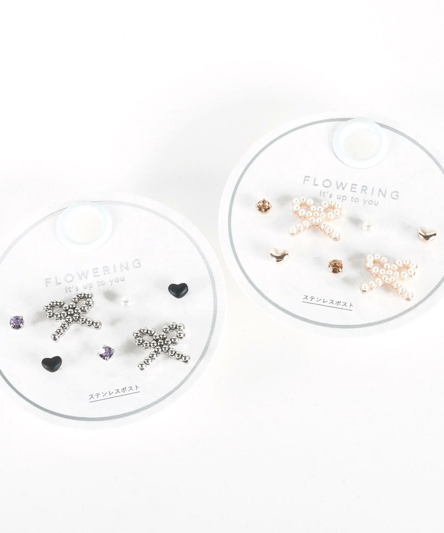 パールリボンステンレスポストセットピアス