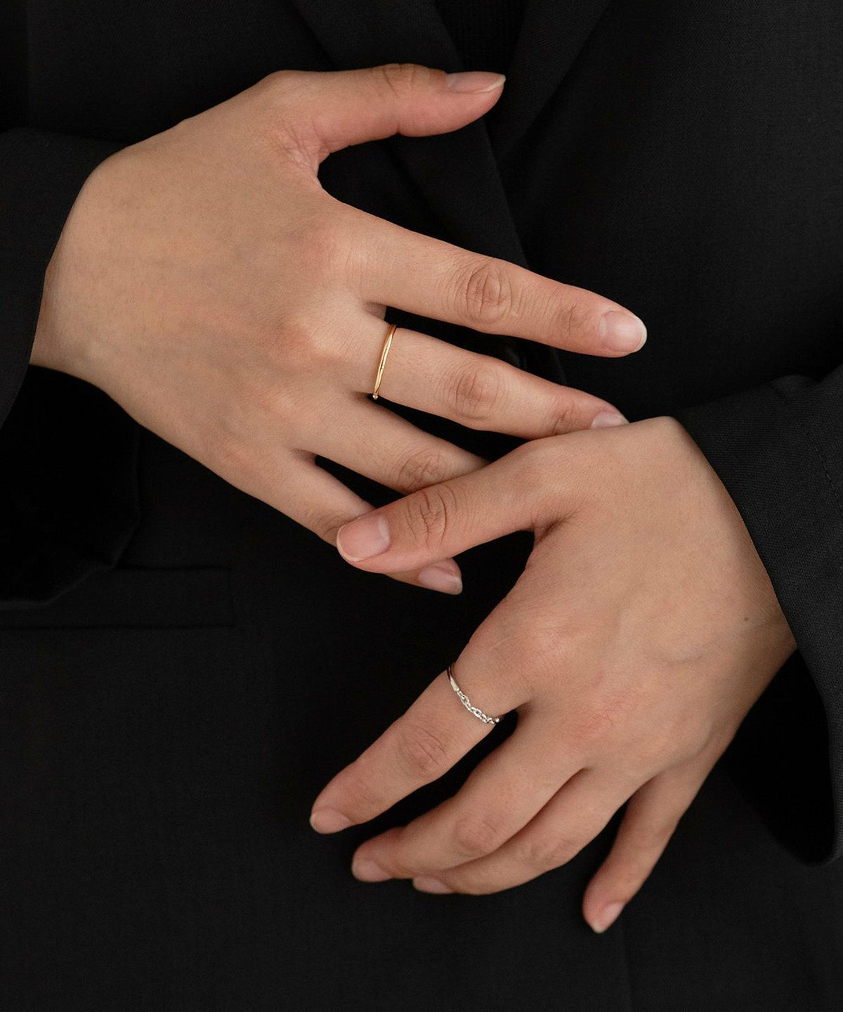 バイカラーメタルチェーンセットリング