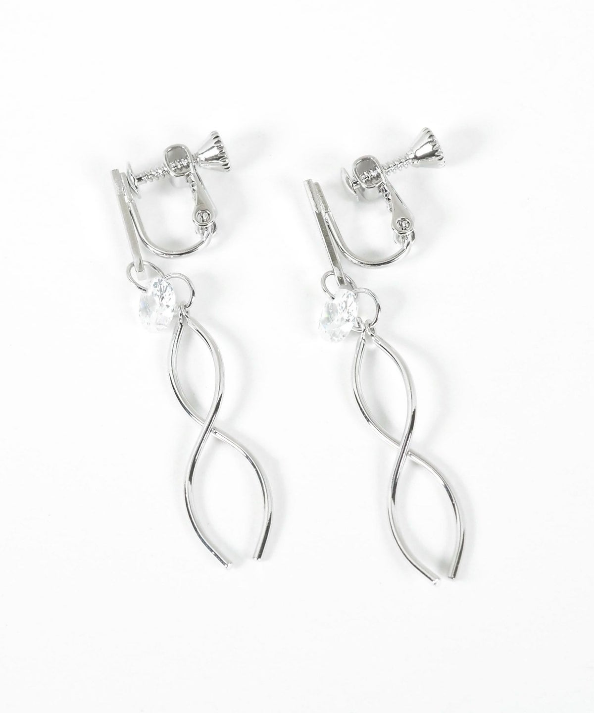 ダブルウェーブラインストーンイヤリング