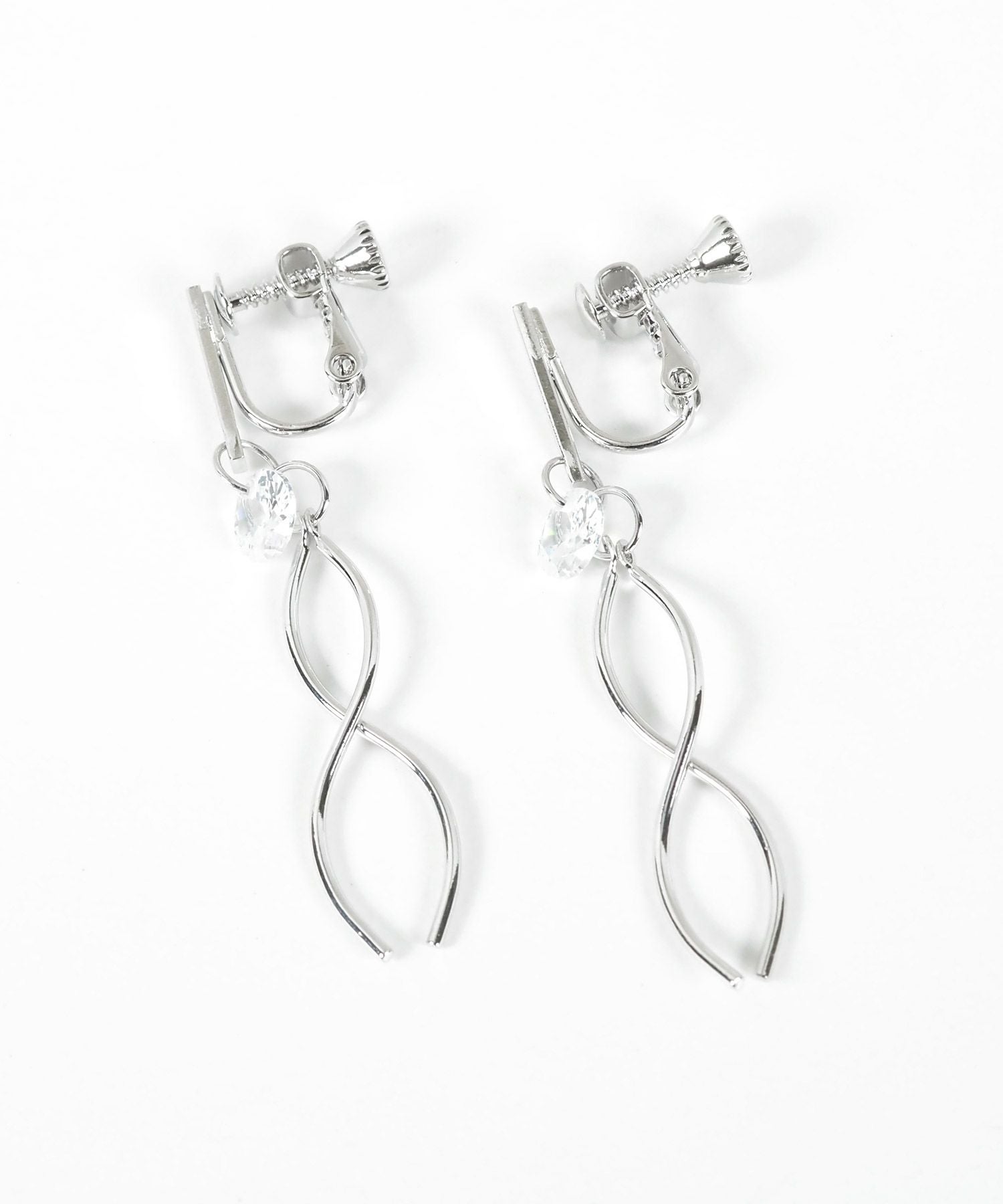 ダブルウェーブラインストーンイヤリング