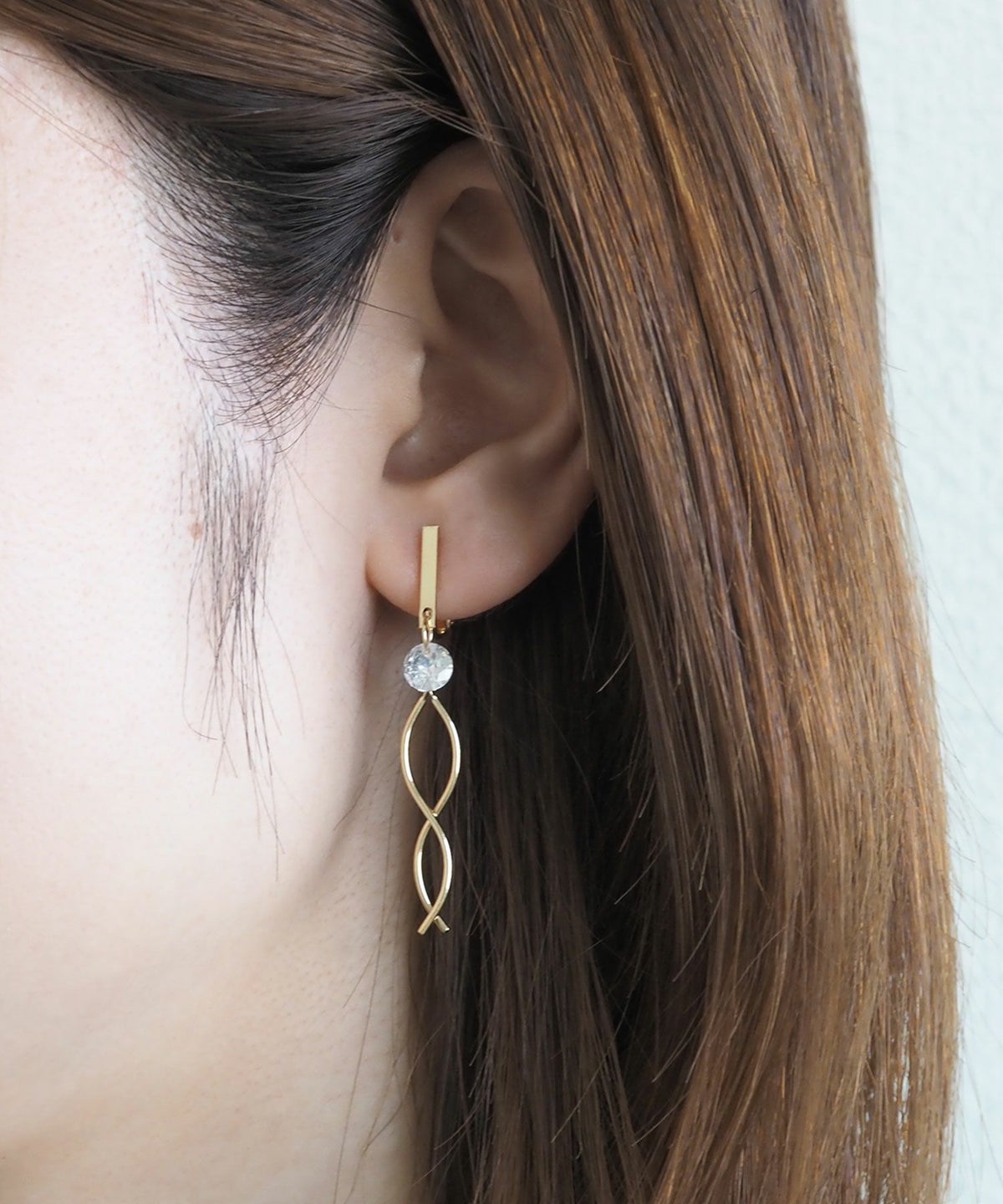 ダブルウェーブラインストーンイヤリング