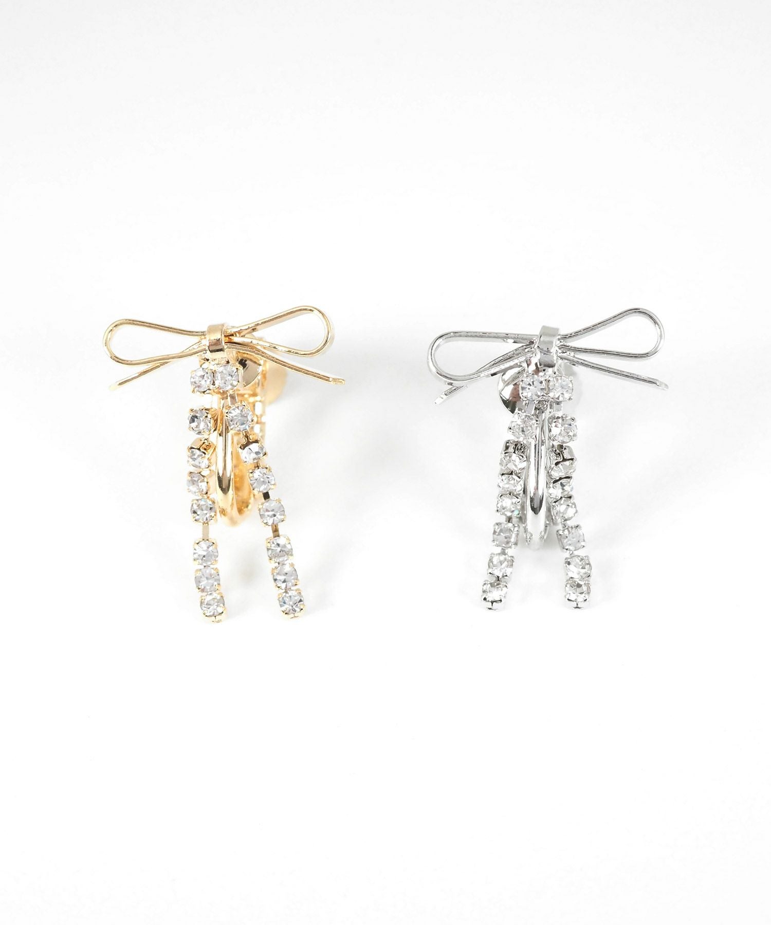 ラインストーンリボンイヤリング