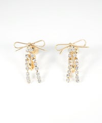 ラインストーンリボンイヤリング