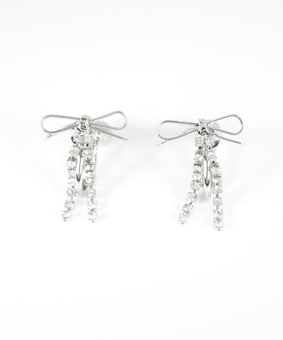 ラインストーンリボンイヤリング