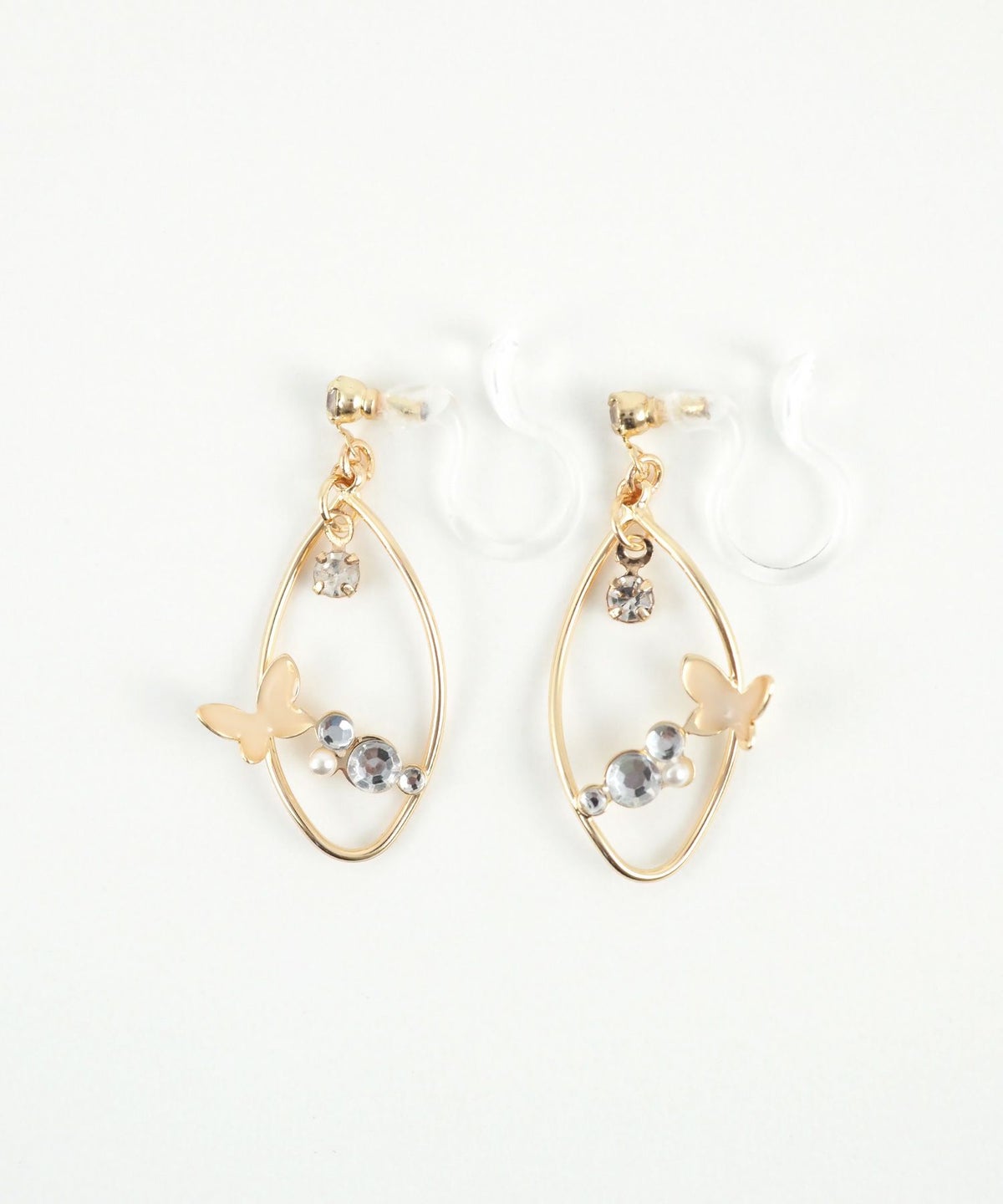 バタフライストーン樹脂ノンホールイヤリング