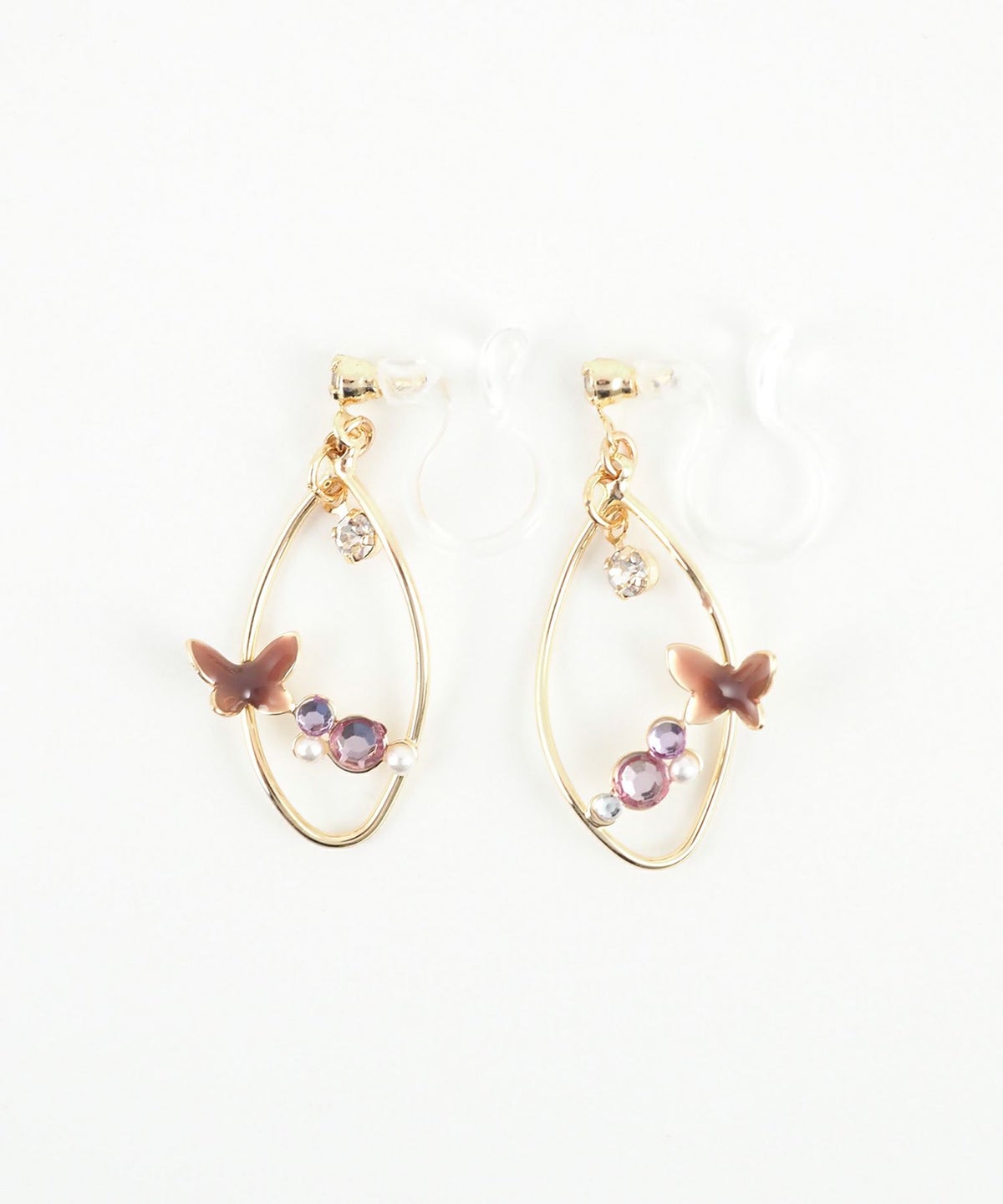 バタフライストーン樹脂ノンホールイヤリング