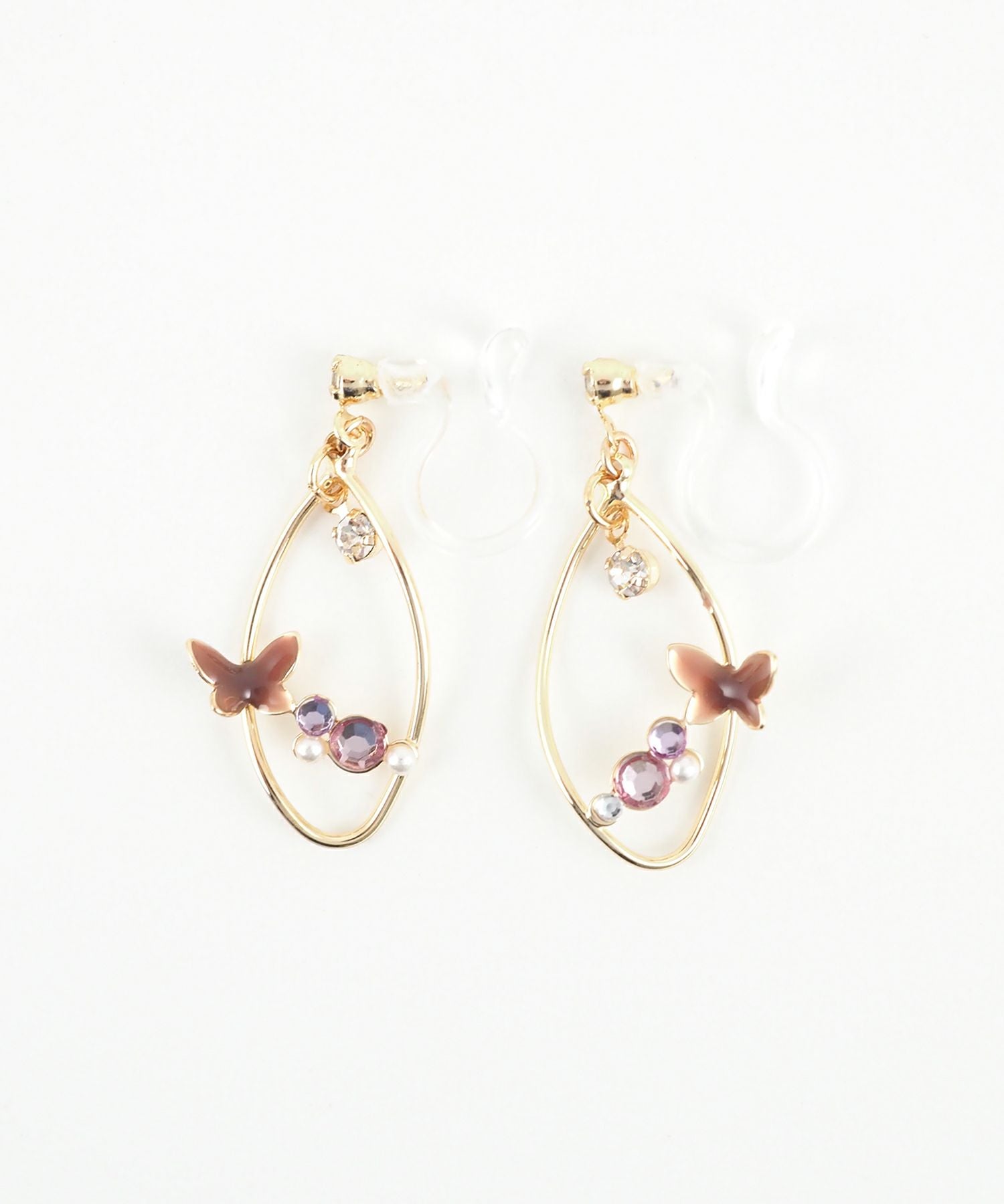 バタフライストーン樹脂ノンホールイヤリング