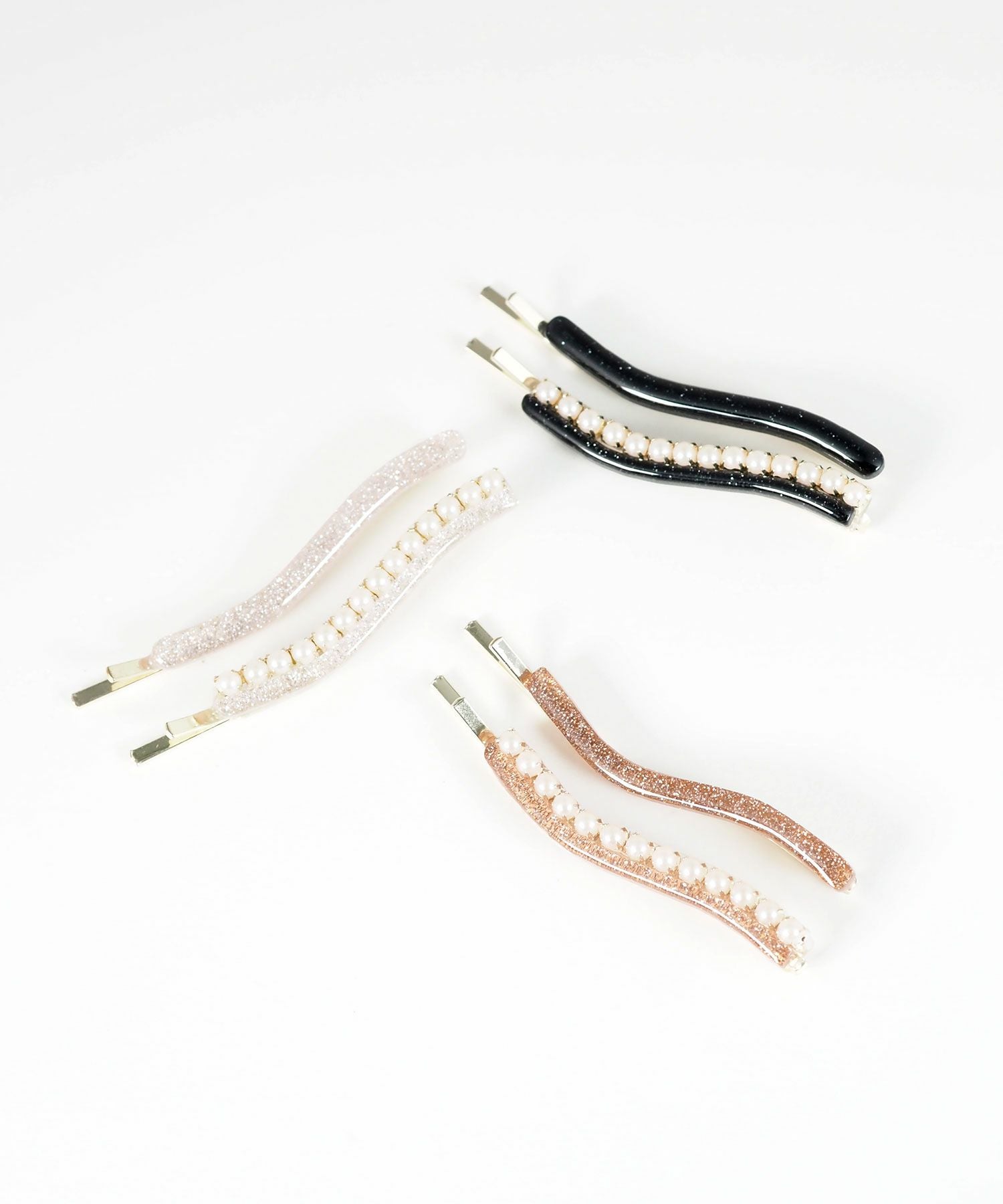 ラメウェーブラインパールセットピン