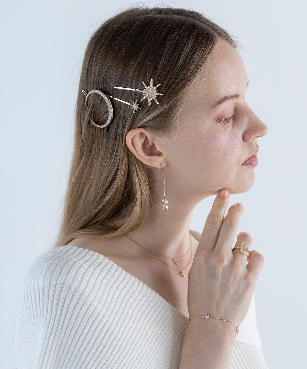 ウェーブドロップストーンピアス【Stella Aura】