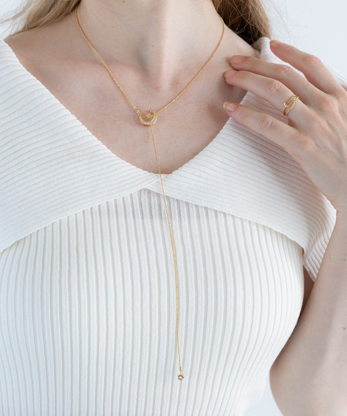 スタームーンボールチェーンY字ネックレス【Stella Aura】