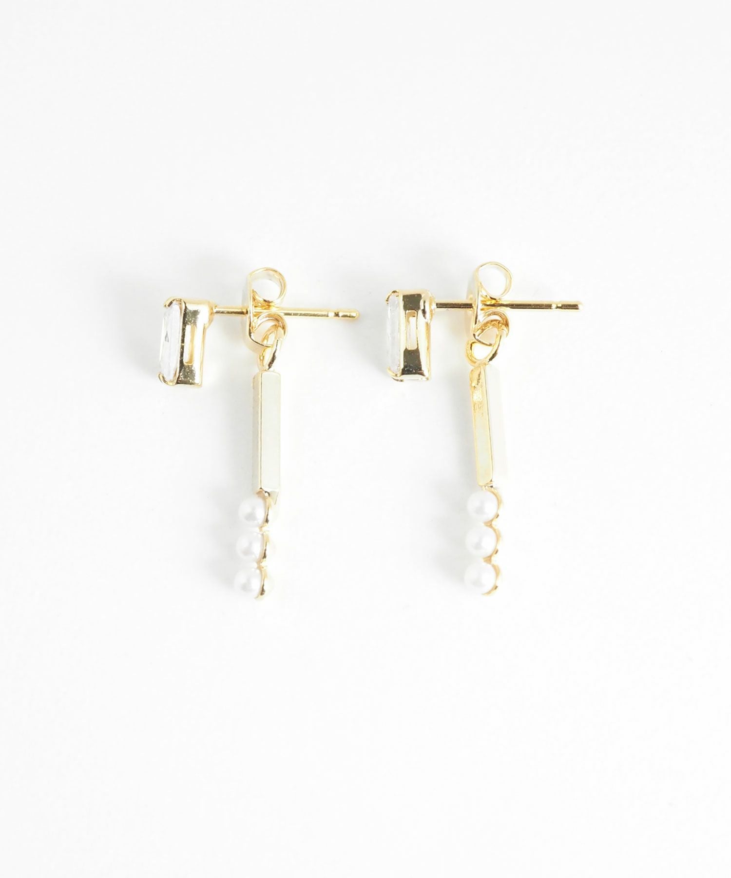 レクタングル＆バーパールバックキャッチピアス