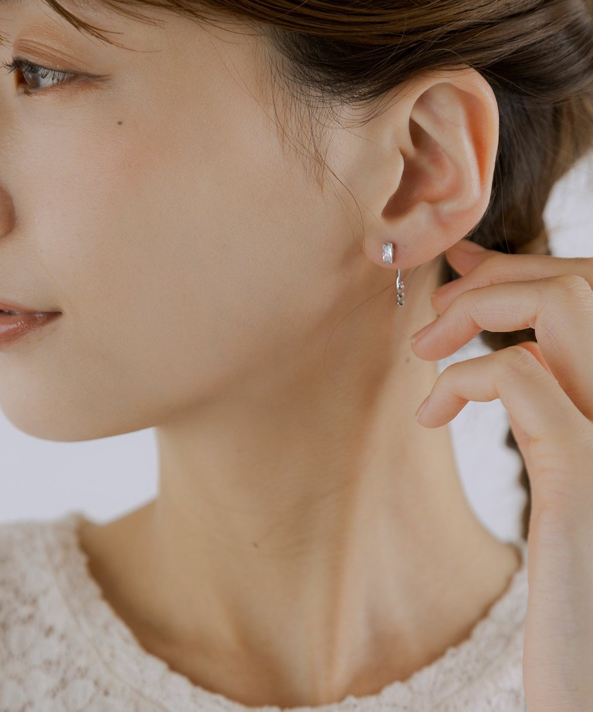 レクタングル＆バーパールバックキャッチピアス