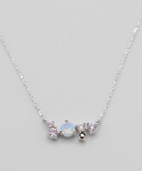 ホワイトラウンドストーンミックスラインネックレス