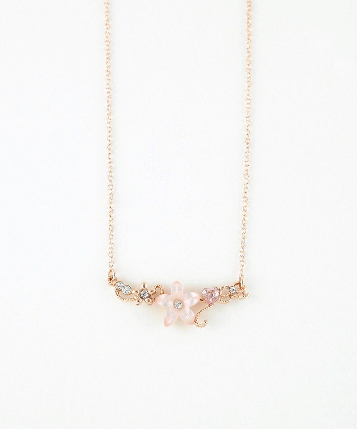 ピンク蝶貝フラワーハートラインネックレス