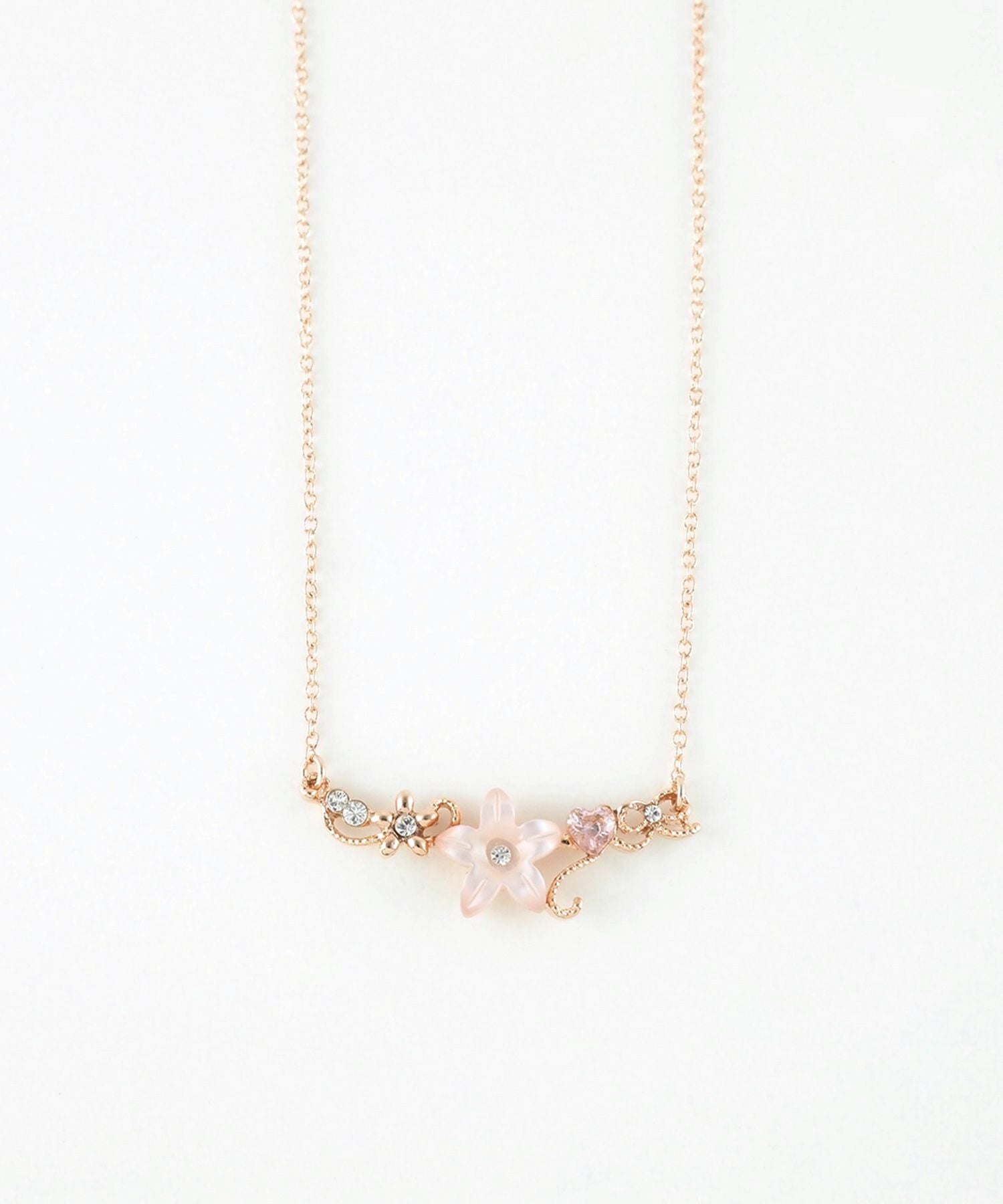 ピンク蝶貝フラワーハートラインネックレス