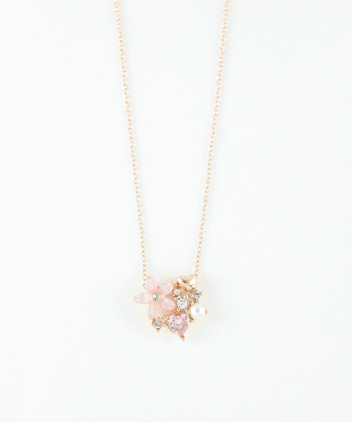 ピンク蝶貝フラワーダブルハートネックレス